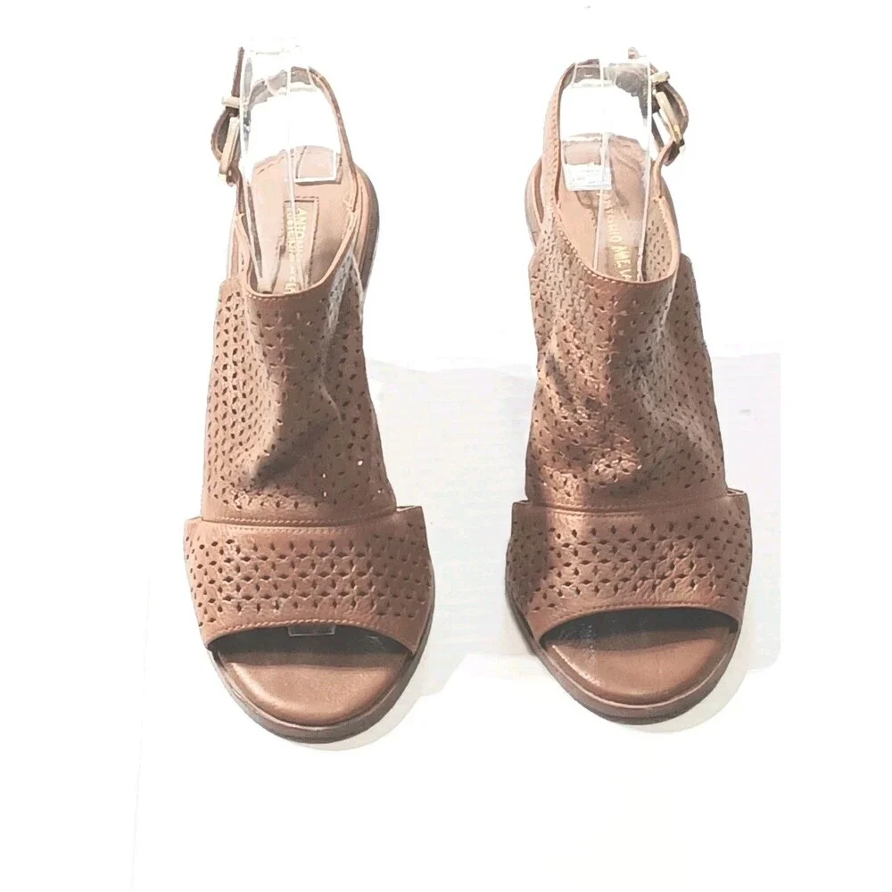 Antonio Melani Women's Brown Soft Leather Open Toe  Slingback Sandals Sz 7